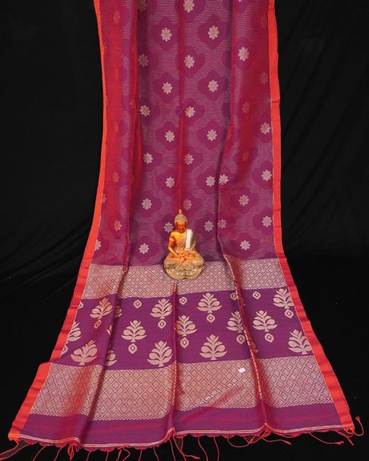 Awesome Purple Handwoven Cotton Linen Floral Jamdani Saree