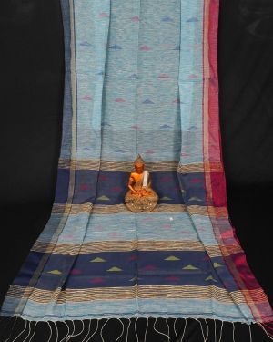 Ethnic Soft Cotton Handloom Saree Light Blue