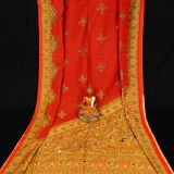 Madhubani Printed Handloom Rust Red Cotton Saree