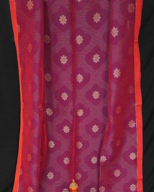 Awesome Purple Handwoven Cotton Linen Floral Jamdani Saree