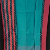 Teal Green & Red Zig Zag Border Begumpuri Cotton Saree