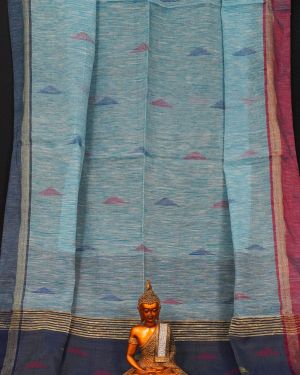 Ethnic Soft Cotton Handloom Saree Light Blue