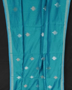Teal Green Handloom Silk Cotton Motif Saree