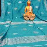 Teal Green Handloom Silk Cotton Motif Saree