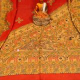 Madhubani Printed Handloom Rust Red Cotton Saree