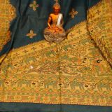 Madhubani Printed Handloom Bottle Green Cotton Saree