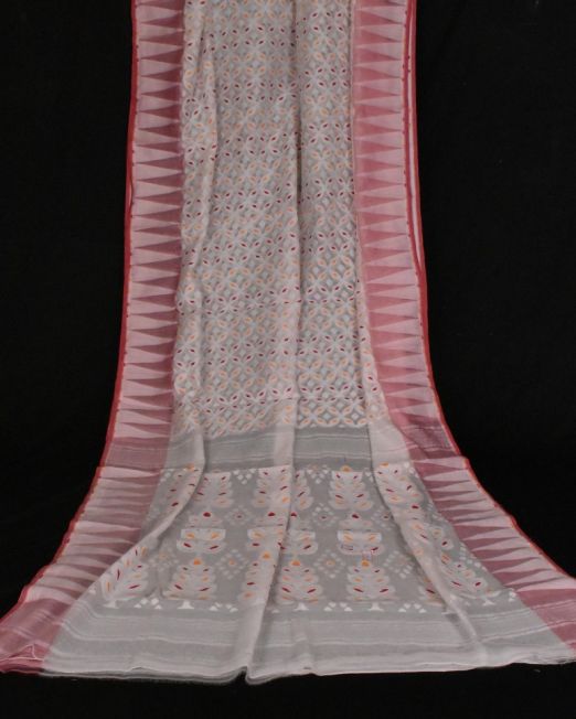 Alluring White Minakari Jamdani Saree